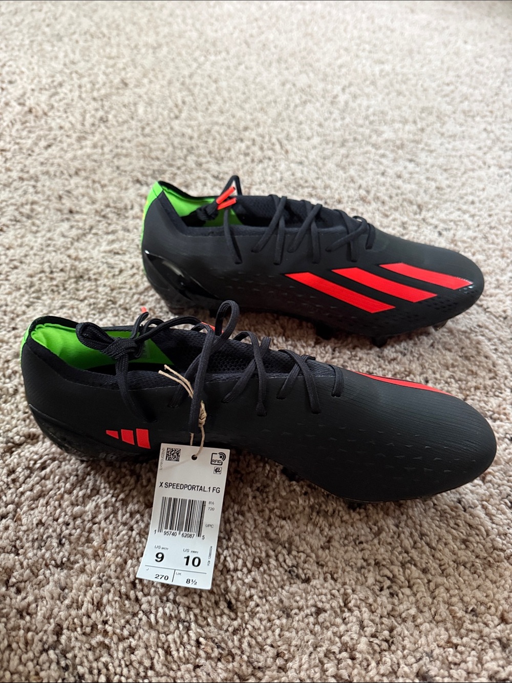 adidas X Speedportal Men’s or Women’s Cleats - Black/Red with Green Lining